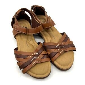 Clarks collection Women's 6 M Brown Leather Sandals Ankle Strap Comfort Casual